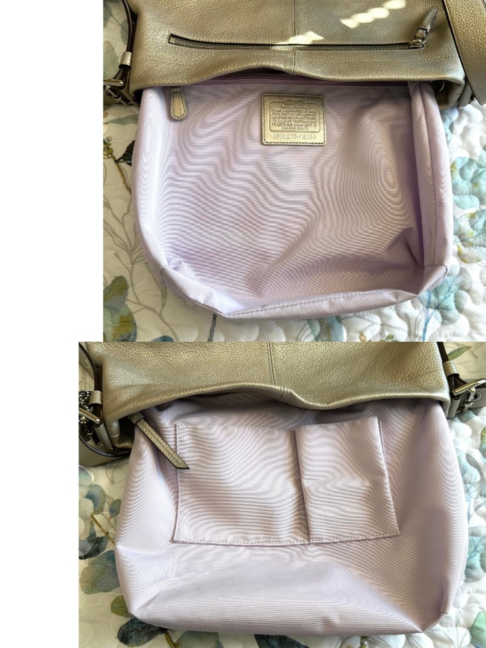 LikeNew Coach Soho Brooke Pebbled Leather Duffle/Hobo Bag #F15064 Metallic Taupe - Picture 10 of 14